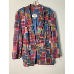 Talbots Madras Plaid Blazer Jacket Women’s Sz M Preppy multi Color